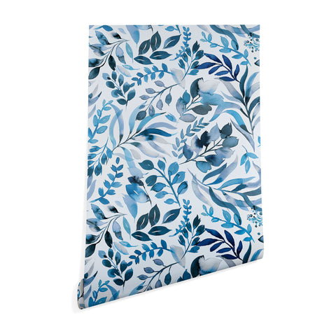 Ninola Design Watercolor Relax Blue Leaves Wallpaper