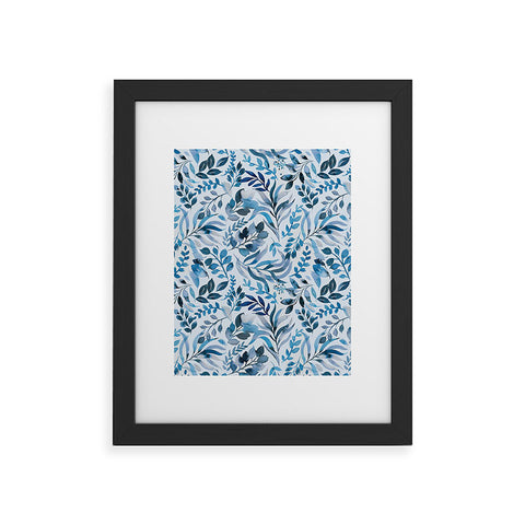 Ninola Design Watercolor Relax Blue Leaves Framed Art Print