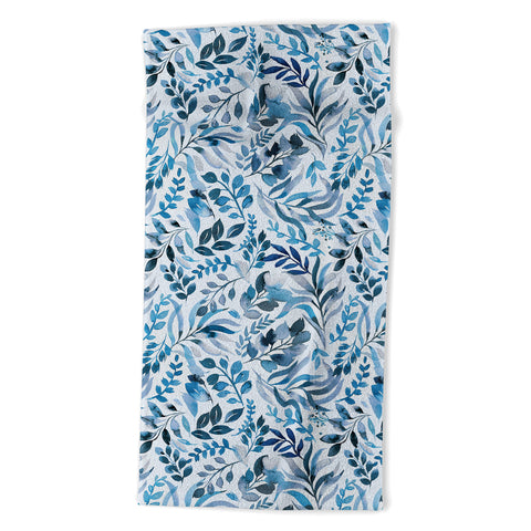 Ninola Design Watercolor Relax Blue Leaves Beach Towel