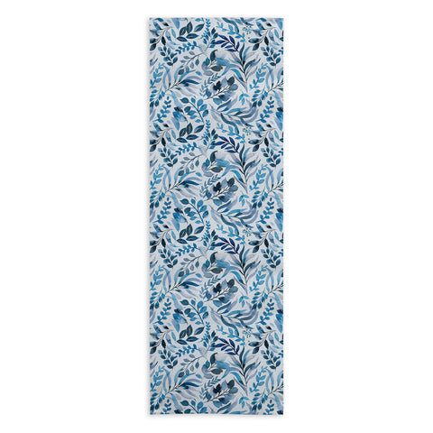 Ninola Design Watercolor Relax Blue Leaves Yoga Towel