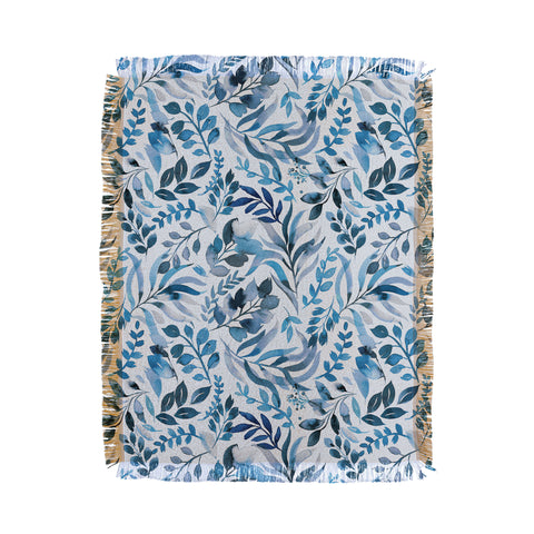 Ninola Design Watercolor Relax Blue Leaves Throw Blanket