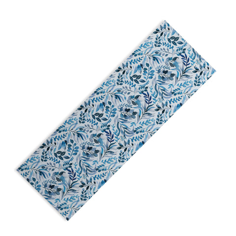 Ninola Design Watercolor Relax Blue Leaves Yoga Mat