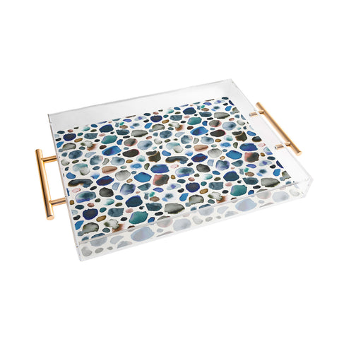 Ninola Design Watercolor Stains Blue Gold Acrylic Tray