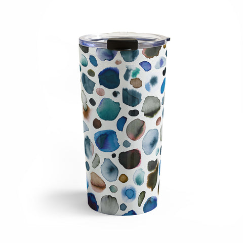Ninola Design Watercolor Stains Blue Gold Travel Mug