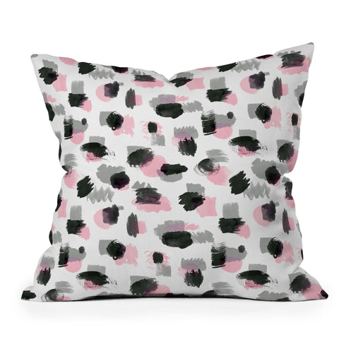Ninola Design Watercolor Stains Pink Grey Outdoor Throw Pillow