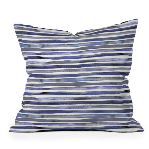Ninola Design Watercolor stripes blue Outdoor Throw Pillow