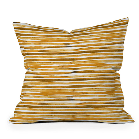 Ninola Design Watercolor stripes sunny gold Outdoor Throw Pillow
