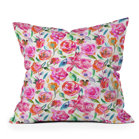 Ninola Design Watercolor Summer Roses Outdoor Throw Pillow
