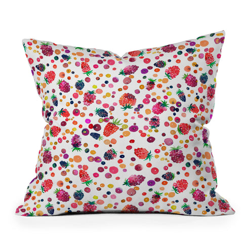 Ninola Design Watercolor Wild Berries Outdoor Throw Pillow
