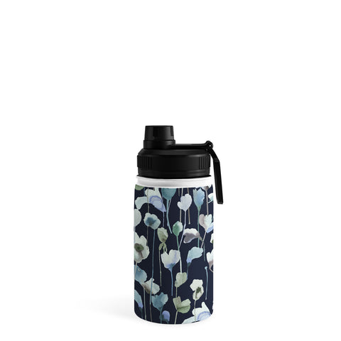 Ninola Design Watery Abstract Flowers Navy Water Bottle