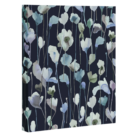 Ninola Design Watery Abstract Flowers Navy Art Canvas