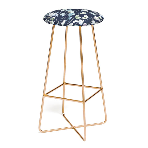 Ninola Design Watery Abstract Flowers Navy Bar Stool
