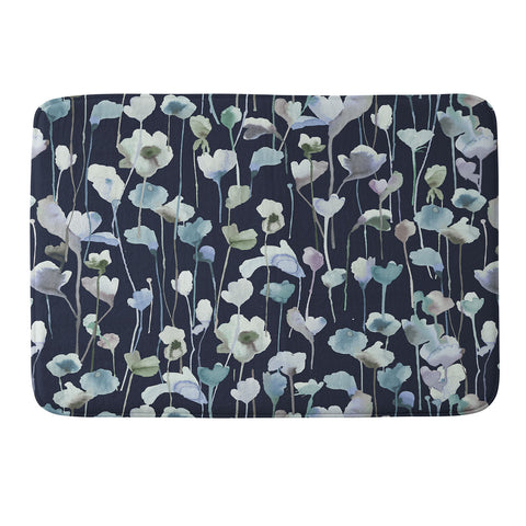 Ninola Design Watery Abstract Flowers Navy Memory Foam Bath Mat