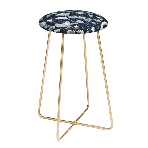 Ninola Design Watery Abstract Flowers Navy Counter Stool