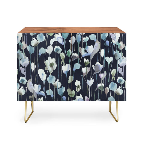 Ninola Design Watery Abstract Flowers Navy Credenza