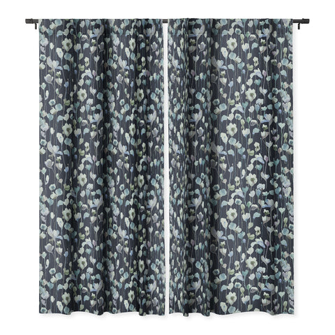 Ninola Design Watery Abstract Flowers Navy Blackout Window Curtain