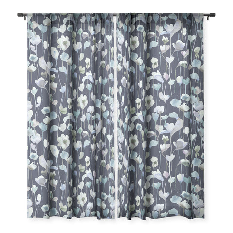 Ninola Design Watery Abstract Flowers Navy Sheer Non Repeat