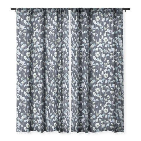 Ninola Design Watery Abstract Flowers Navy Sheer Window Curtain