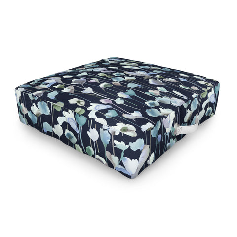 Ninola Design Watery Abstract Flowers Navy Outdoor Floor Cushion