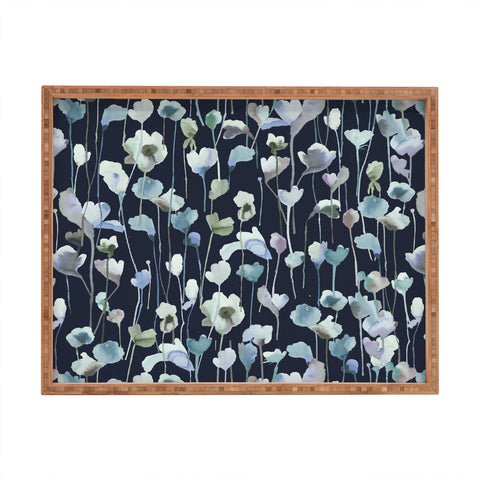 Ninola Design Watery Abstract Flowers Navy Rectangular Tray