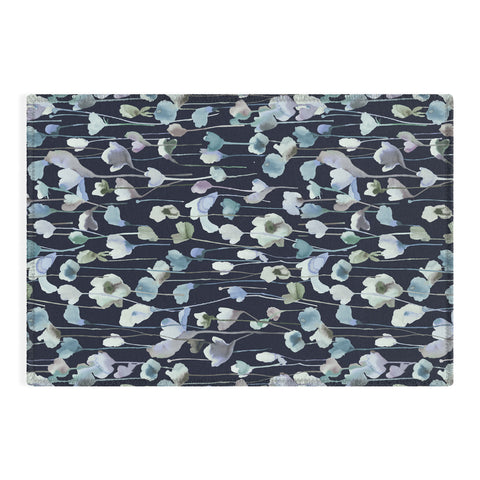 Ninola Design Watery Abstract Flowers Navy Outdoor Rug