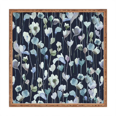 Ninola Design Watery Abstract Flowers Navy Square Tray