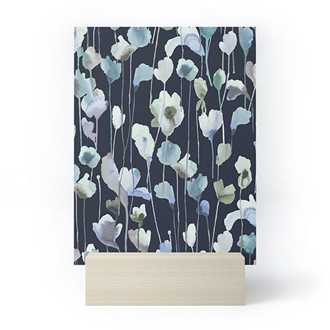 Ninola Design Watery Abstract Flowers Navy Mini Art Print