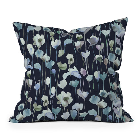 Ninola Design Watery Abstract Flowers Navy Outdoor Throw Pillow