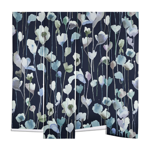 Ninola Design Watery Abstract Flowers Navy Wall Mural
