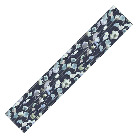 Ninola Design Watery Abstract Flowers Navy Table Runner