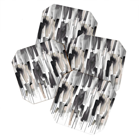 Ninola Design Watery stripes Japandi Black Coaster Set