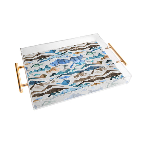 Ninola Design Western landscape watercolor Blue Acrylic Tray