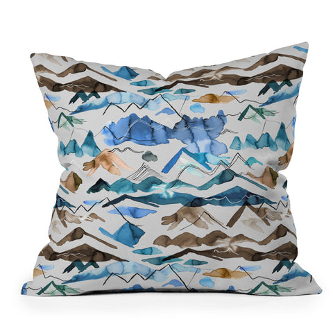 Ninola Design Western landscape watercolor Blue Outdoor Throw Pillow