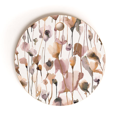 Ninola Design Wild Flowers Fall Neutral Cutting Board Round