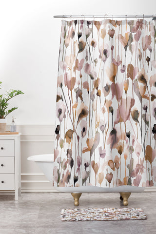 Ninola Design Wild Flowers Fall Neutral Shower Curtain And Mat
