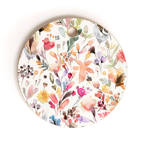 Ninola Design Wild Flowers Meadow Red Cutting Board Round