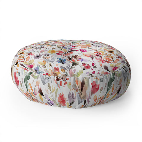 Ninola Design Wild Flowers Meadow Red Floor Pillow Round