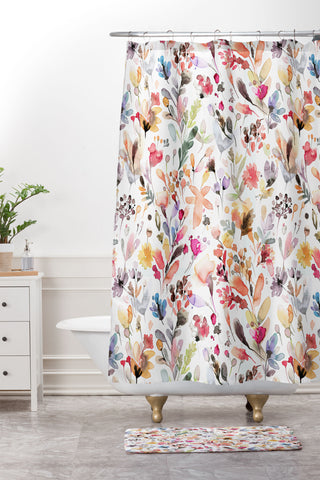 Ninola Design Wild Flowers Meadow Red Shower Curtain And Mat