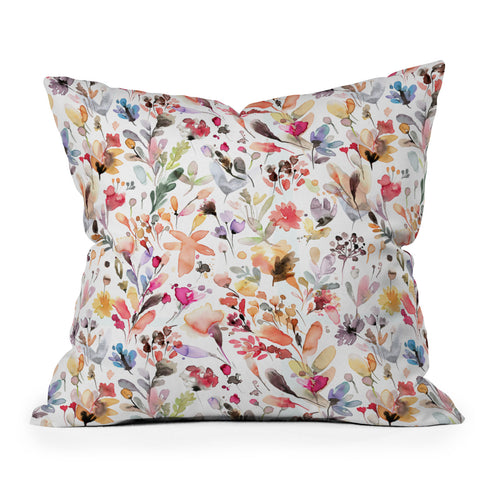 Ninola Design Wild Flowers Meadow Red Outdoor Throw Pillow