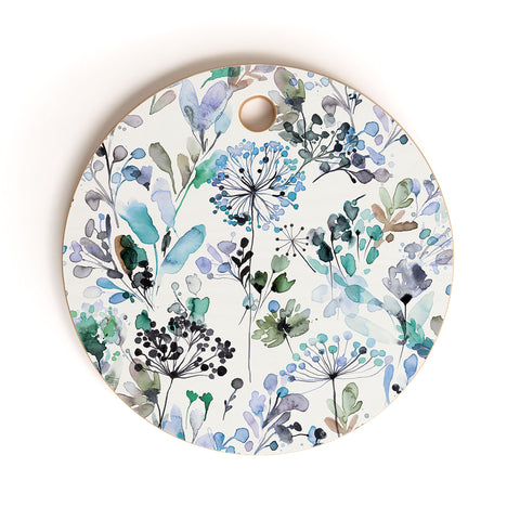 Ninola Design Wild Grasses Blue Cutting Board Round