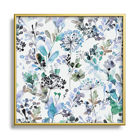 Ninola Design Wild Grasses Blue Square Metal Framed Art Print