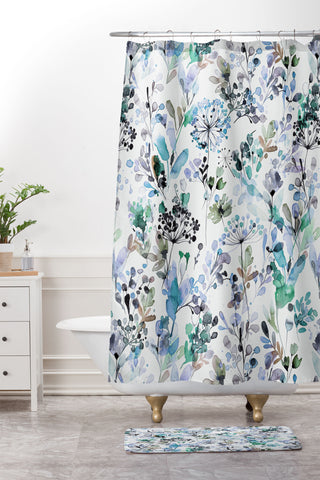 Ninola Design Wild Grasses Blue Shower Curtain And Mat