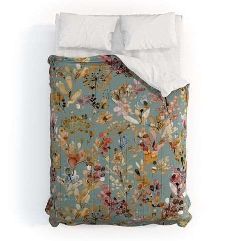 Ninola Design Wild Grasses Gold Teal Comforter