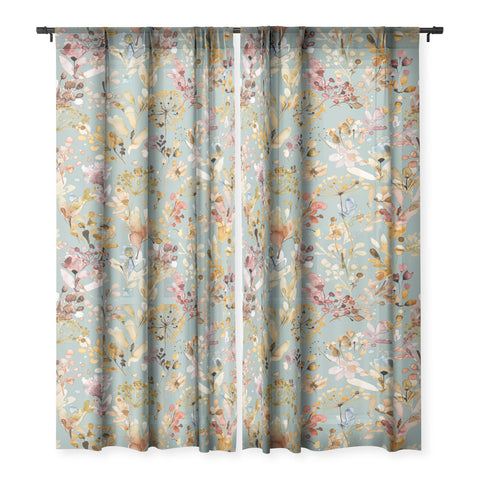 Ninola Design Wild Grasses Gold Teal Sheer Non Repeat