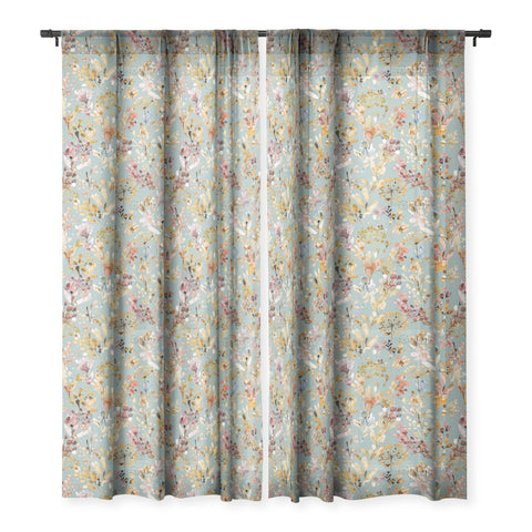 Ninola Design Wild Grasses Gold Teal Sheer Window Curtain