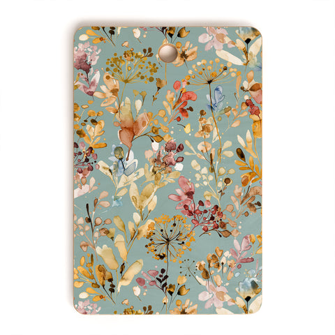 Ninola Design Wild Grasses Gold Teal Cutting Board Rectangle