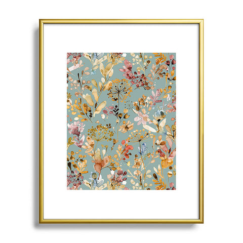 Ninola Design Wild Grasses Gold Teal Metal Framed Art Print