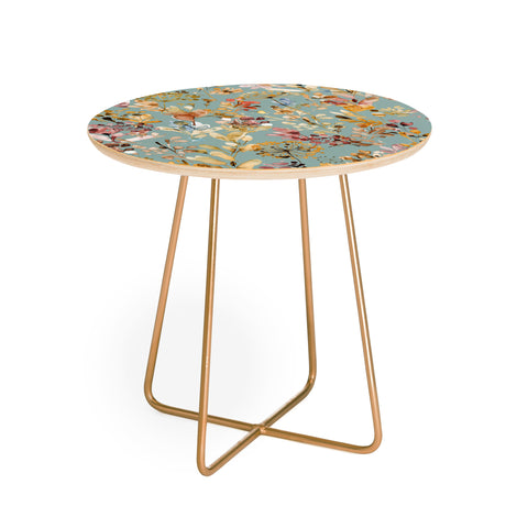 Ninola Design Wild Grasses Gold Teal Round Side Table
