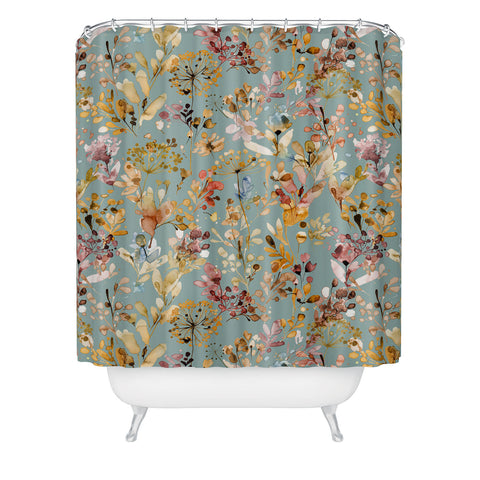 Ninola Design Wild Grasses Gold Teal Shower Curtain