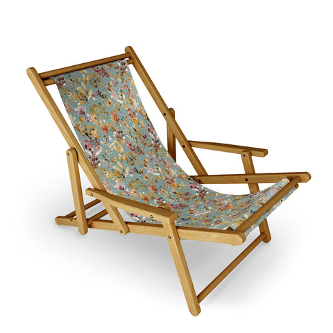 Ninola Design Wild Grasses Gold Teal Sling Chair